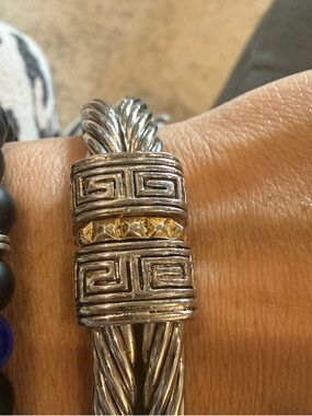 Silver-Tone Twisted Cable Bracelet with Gold Accents